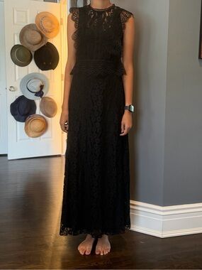 Johnny Was Black Lace Maxi Dress with Peplum Bodice